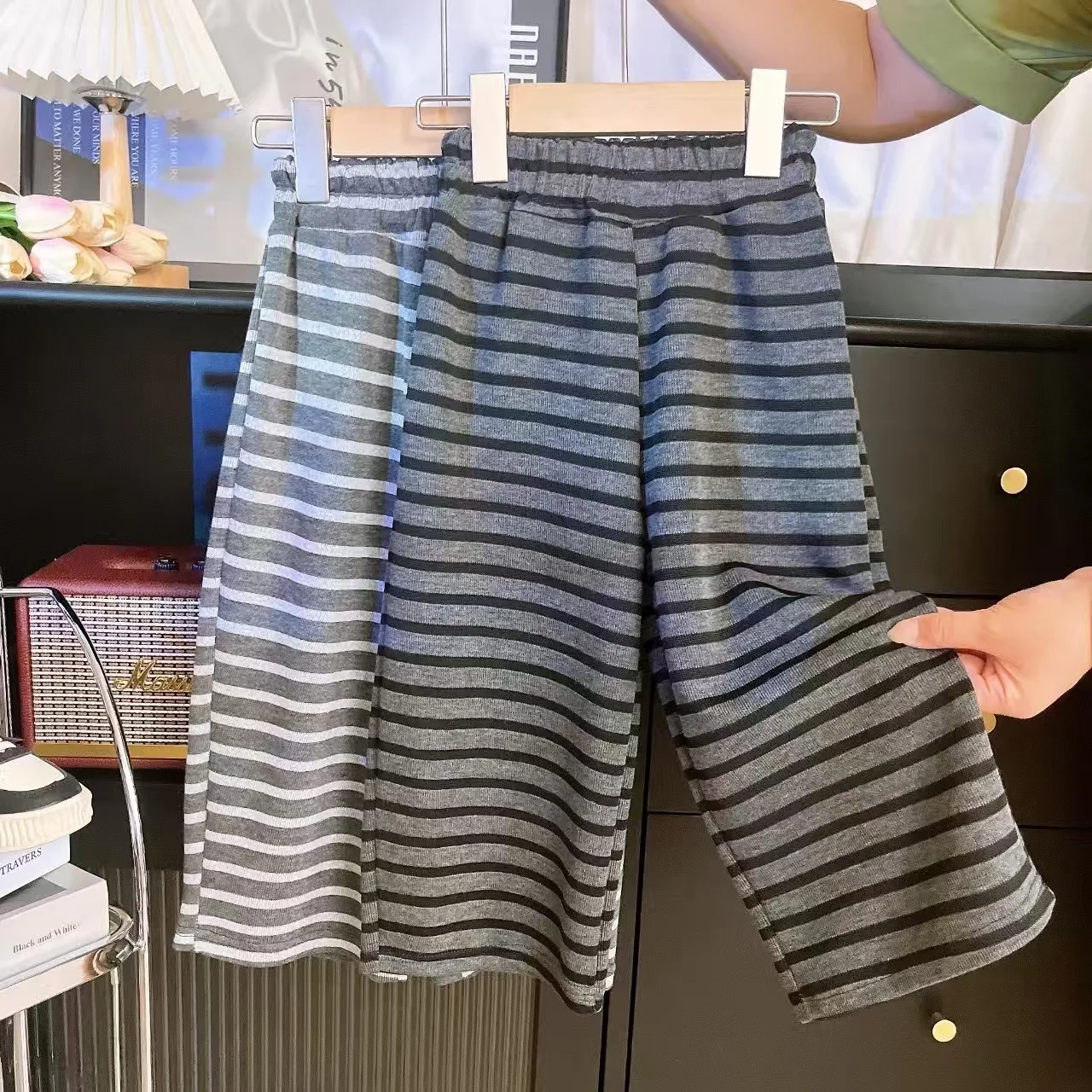 Girls' Spring Casual Straight Pants – Korean Style Striped Soft Trousers, Versatile Daily Wear for Kids, Wholesale Available
