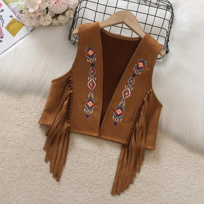 

Ethnic Embroidered Fringe Vest Women Bohemian Prairie Style Folkwear Cottagecore Aesthetic Festival Fashion Jacket
