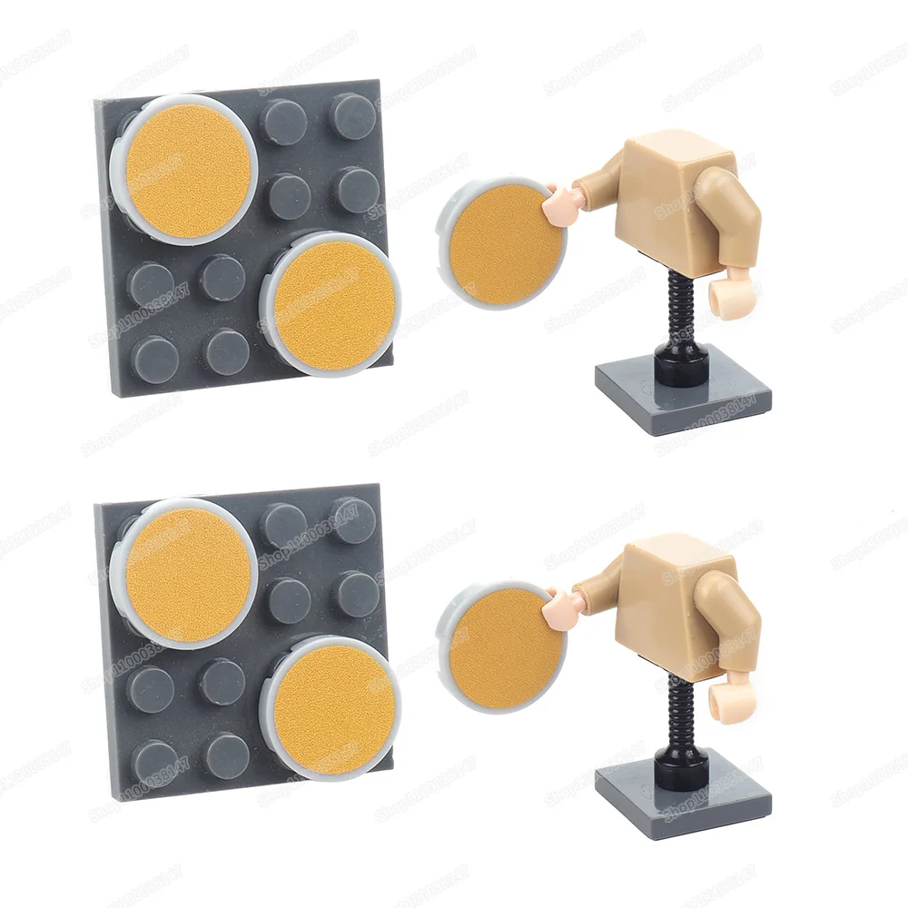 Bloco de construção com padrão de espelho dourado 14769, impresso 2x2, telhas circulares, figuras moc, equipamento de montagem, conjunto de modelo, acessórios, brinquedos de presente