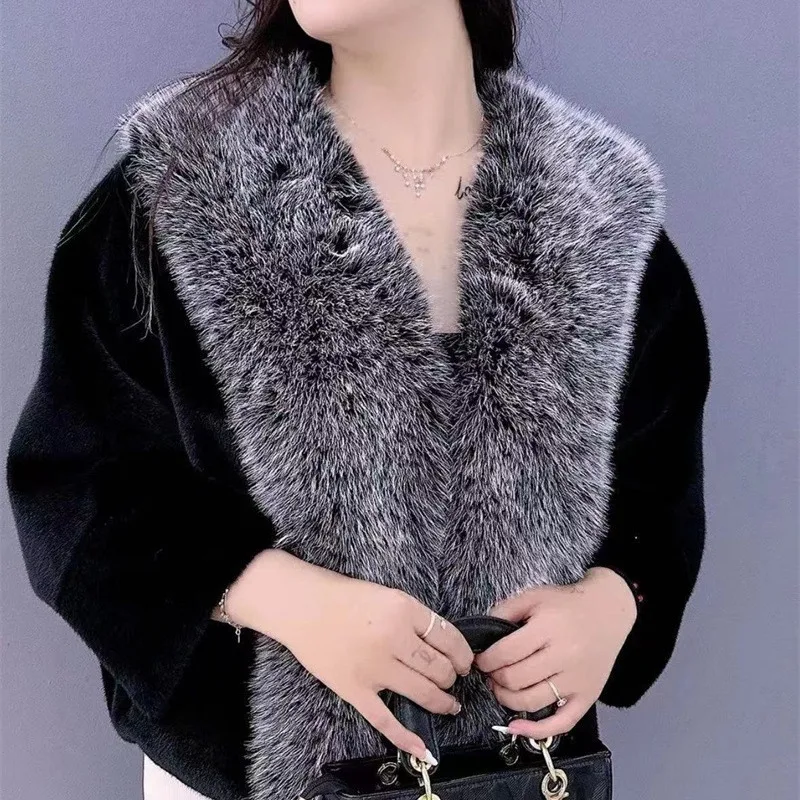 

Winter mink fashion loose bat sleeves casual short fur integrated warm imitation fur women's coat