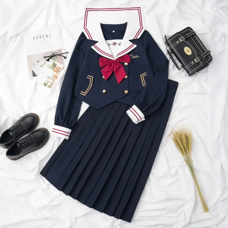 2022 Japanese School Uniforms Style Student Girls Costume Women Sexy JK Suit Sailor Blouse Pleated Skirt Set S-2xl