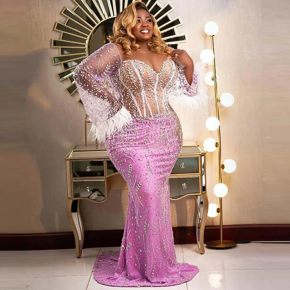 

Aso Ebi Sexy Mermaid Prom Dress Luxurious Crystals Beaded Illusion Evening Formal Party Gowns Plus Size Wedding Reception Dress