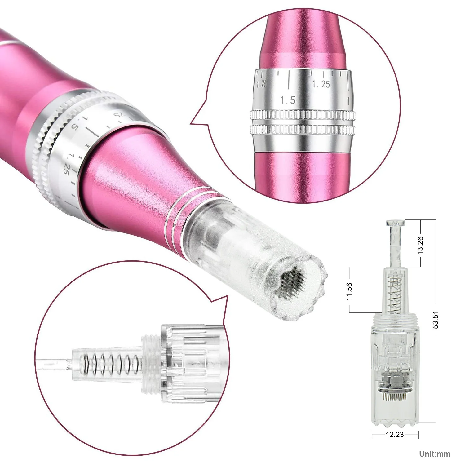 Professioneller Elektrischer Kabelloser M1 Microneedle-Stift mit 12 Kartuschen, Nadellänge 0,25 mm, Schönheitsgerät, Derma Pen – Detail 6