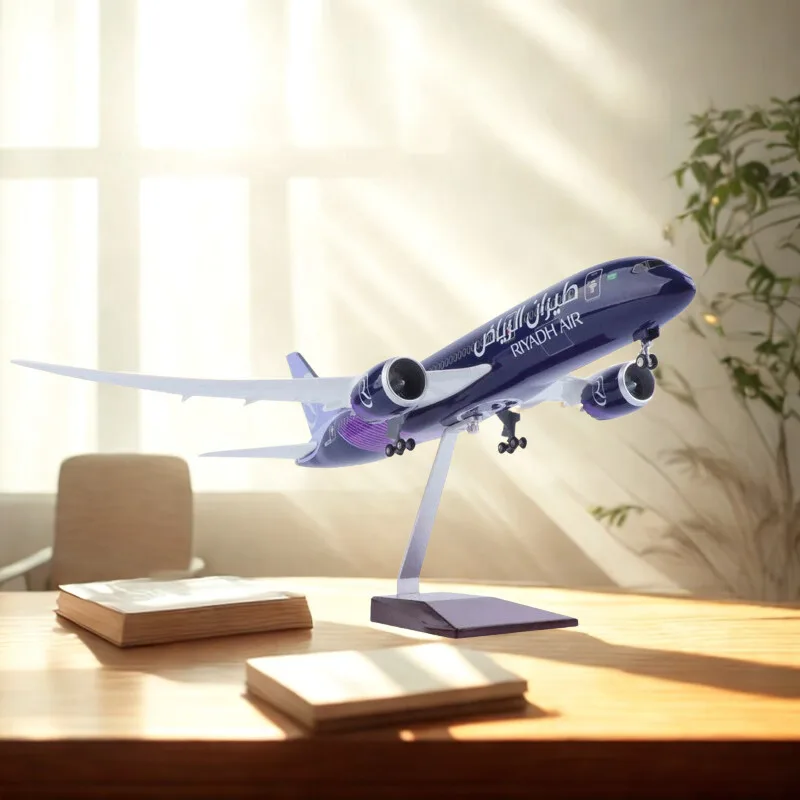 

43cm Plane B787 Riyadh Air Airline Airplane Resin Aircraft With Lights With Led Light For Collection Or Gift Airplane Kids Toys