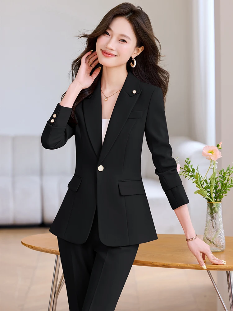 Completo pantalone da donna da ufficio da donna rosa beige nero blazer formale femminile e pantaloni da lavoro set da 2 pezzi
