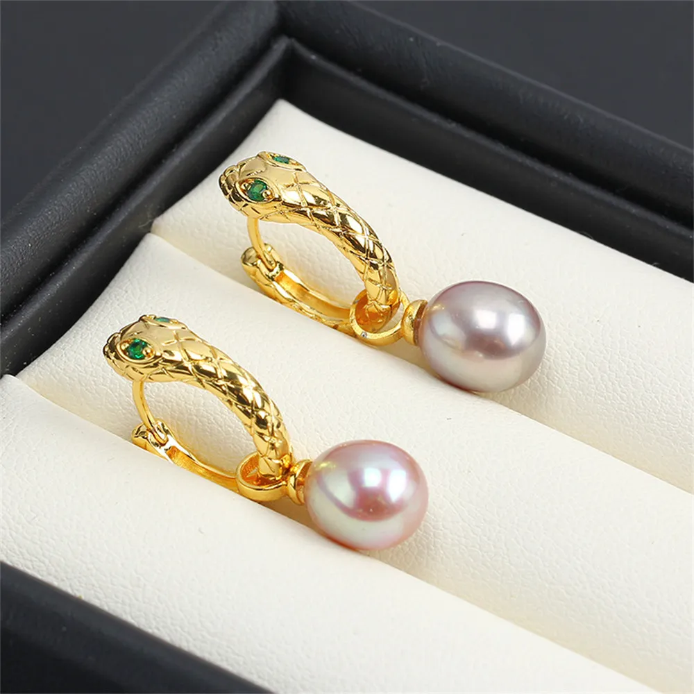 

Ear Buckle Domestic 14K Gold Wrapped Ear Studs Retro Snake Head Pearl Earrings Empty Support DIY Accessories Personalized