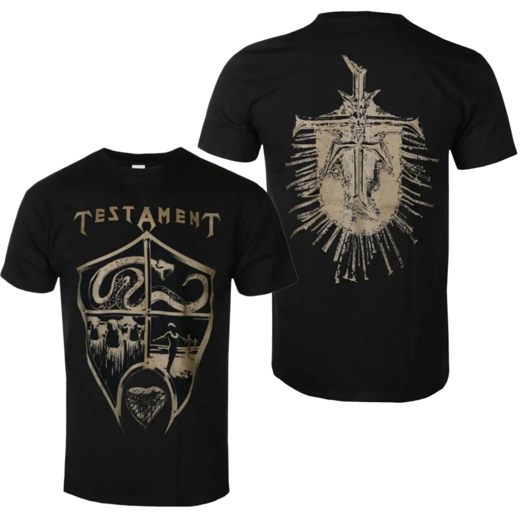 TESTAMENT - CREST SHIELD Pattern Printed T-shirt Retro Rapids Metal Band T-shirt Suitable for Both Men and Women To Wear