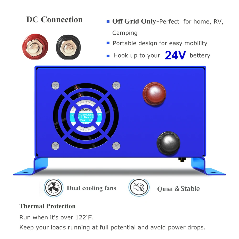 800W Pure Sine Wave Inverter 24V 220V Car Power Inverter Solar Generator Battery DC to AC Converter 12V/48V/96 to 120V 230V 240V