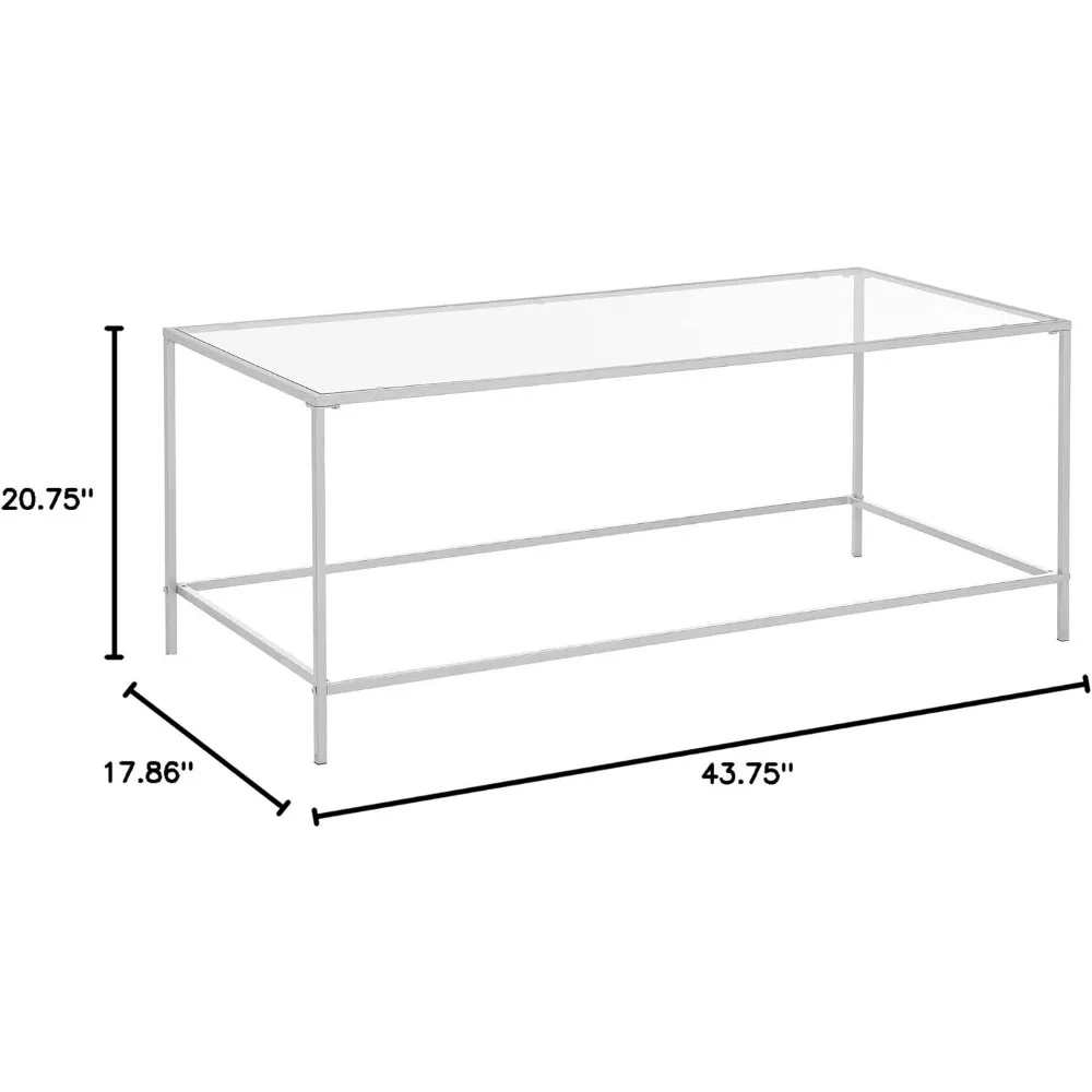 Unidade retangular geométrica metal sotaque móveis, tampo de vidro, mesa de café grande, minimalista, sala de estar, casa, escritório