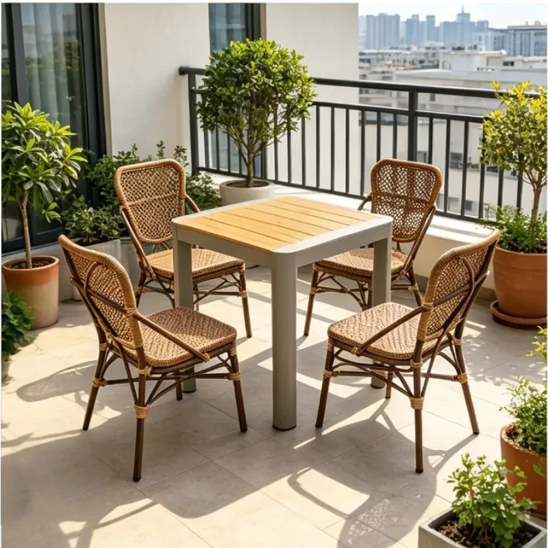 *Durable Aluminum Frame Bistro Dining Table Set Stylish Outdoor Furniture Weather Resistant Stackable French Design Park