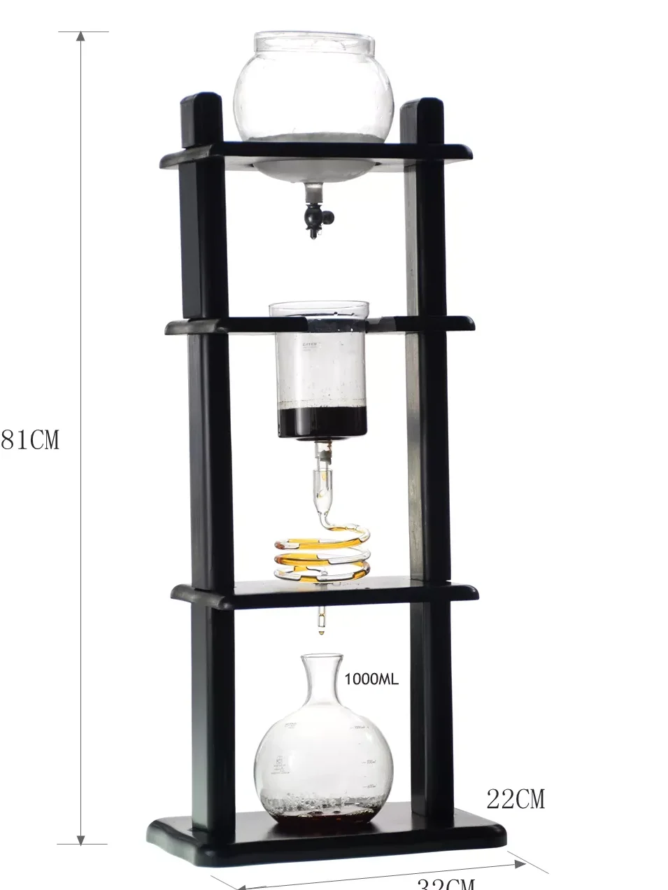 1000ml Large Capacity Black Glass Cold Brew Maker Slow Drip Ice Coffee Machine Cold Brew Coffee Tower