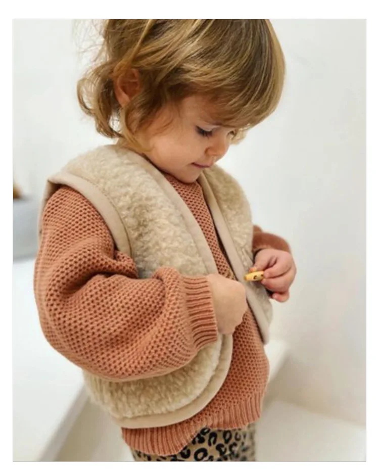 سترة شتوية للأطفال من AL لطيفة للغاية 80% مصنوعة من الصوف للأطفال الصغار سترة صوف دافئة للأولاد والبنات مع زر