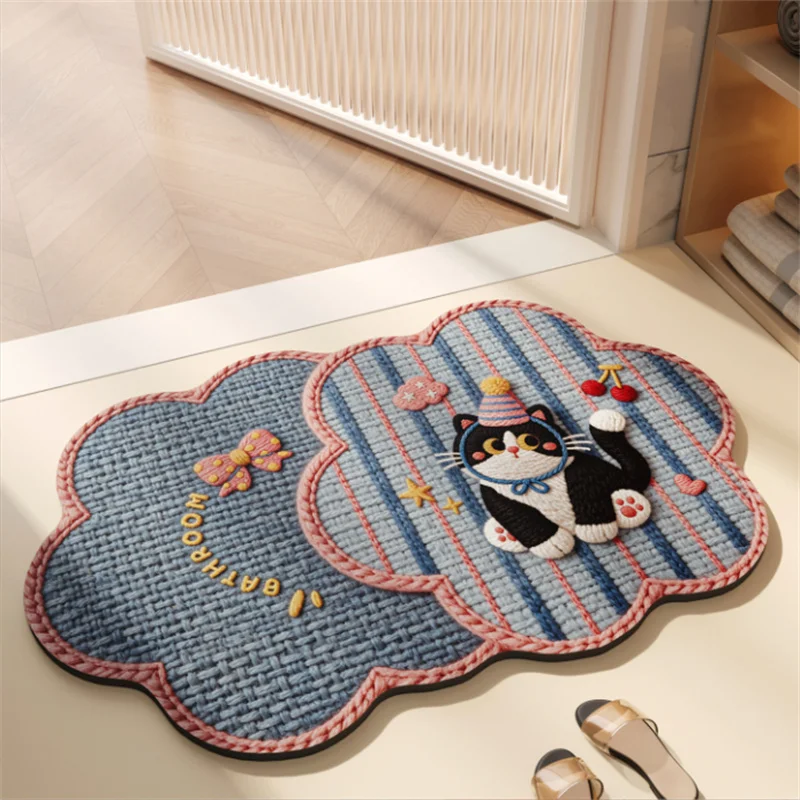 Cartoon Style Water Absorbing Quick Drying Anti-Slip Bathroom Door Mat Dirt Resistant Washable Diatomaceous Earth Floor Mat
