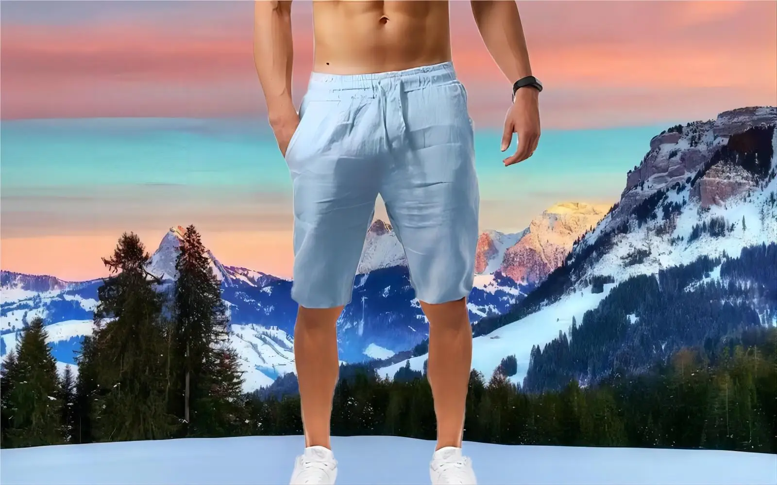 Summer New Travel Cotton and Hemp Sports Shorts for Men's New Comfortable Elastic Waist Clothing for Men's Breathable Shorts