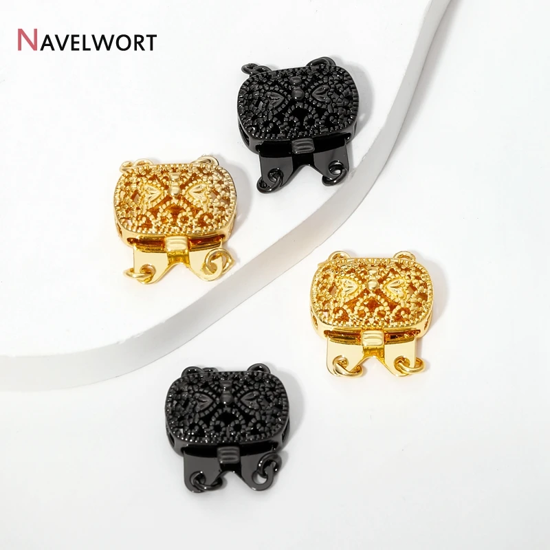 18K Gold Plated Brass With Zircon Square Hollow Out Connector Clasps Pearl Clasps Fasteners,For Jewelry Making,DIY Accessories