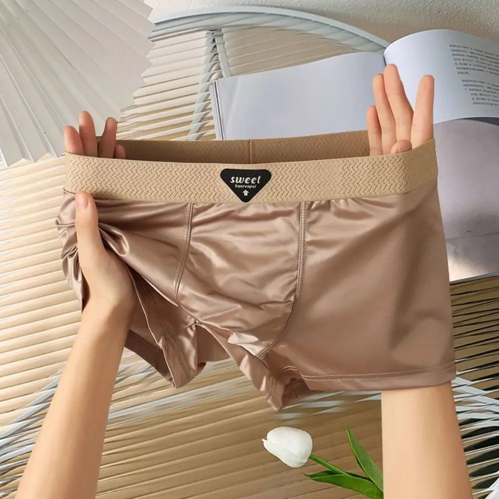 

4PCS Breathable Thin Satin Silk Boxer Briefs Seamless Underpants Ice Silk Boxers Mid Waist Lingerie Underwear for Men Daily