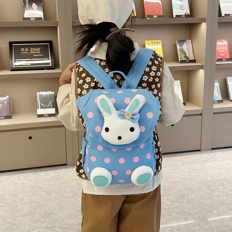 Sac à dos de dessin animé anti-perte de lapin mignon pour filles, sac à dos imprimé en toile de grande capacité, étudiant en maternelle, à la mode, nouveauté