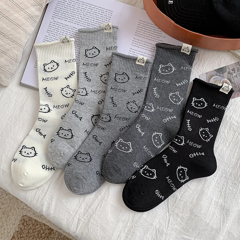 3 Paar koreanische Cartoon-Baumwollsocken, niedliche, atmungsaktive, lässige Damensocken