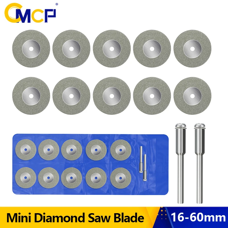 

CMCP Mini Diamond Saw Blade 16-60mm With Mandrel Abrasive Diamond Discs for Dremel Rotary Tool Mini Cutting