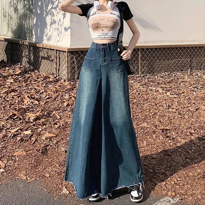 

New 2024 Women Jeans Pants High Waist Fashion Wide Leg Flare Bottom Trousers Denim Casual Pants For Lady Vintage Flared Pants