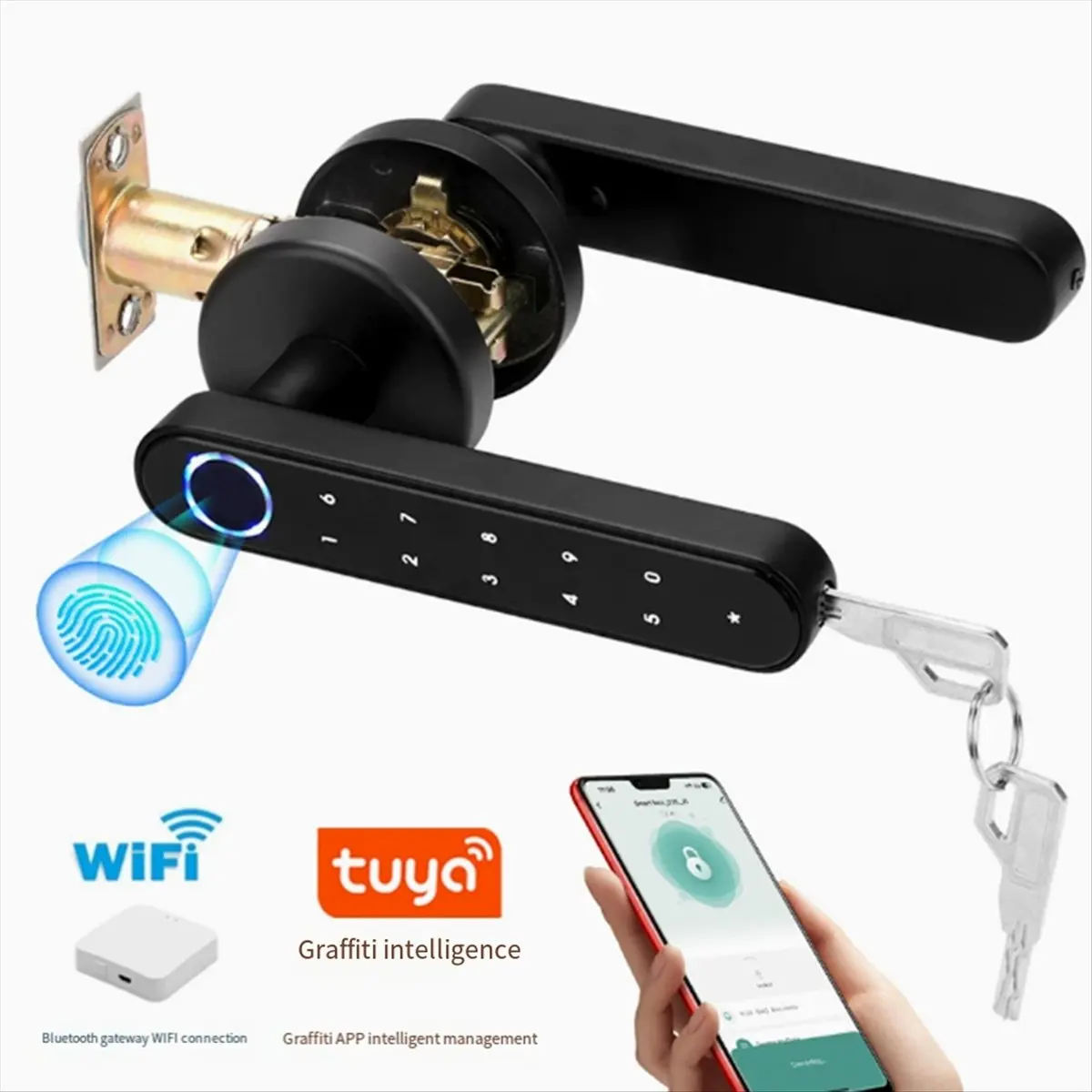 A63K& Tuya Smart Life APP Smart Fingerprint Password RFID Card Lock for Indoor Wooden Metal Door