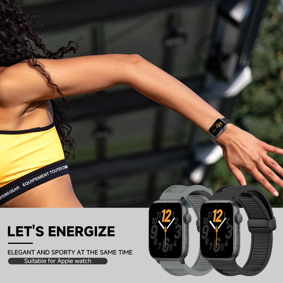 Silicone Shutters Strap for Apple Watch Magnetic Clasp Band Ultra 2 49mm 46/45/44/41/40/38 Bracelet IWatch Series 10 9 8 7 5 8 6