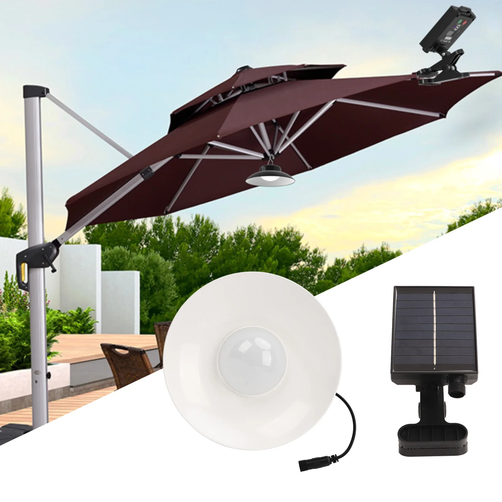 Luz de paraguas Solar para exteriores, fácil instalación, Encendido automático, alimentado por energía Solar, luz de paraguas para Patio, Camping y jardín