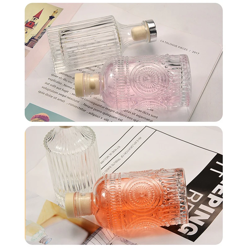 130/150/200ml Embossed Aromatherapy Empty Bottle Small-bore Glass Vial Essential Oil Bathroom Reed Diffuser Jar Home Decor Vase