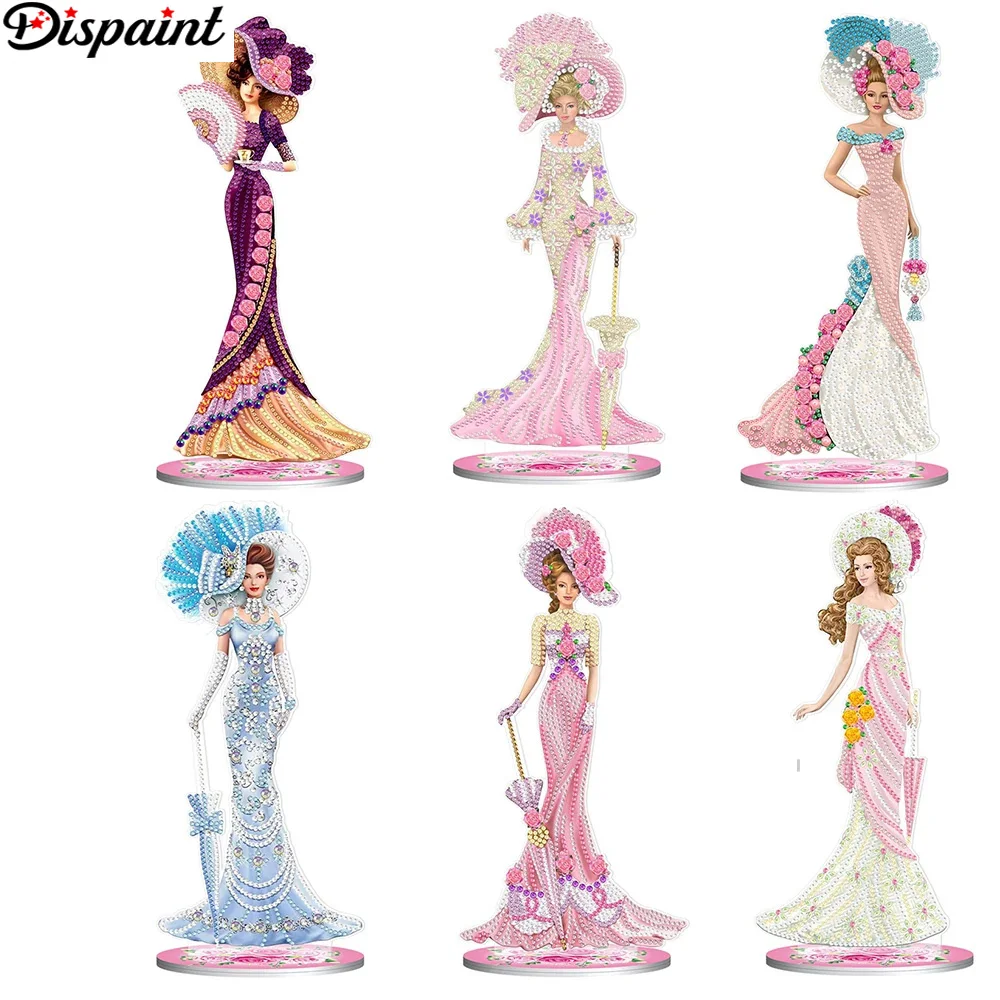 Dispaint 5D DIY Diamond Painting Special Shape Drill Desk Ornament Crystal Lady Mosaic Embroidery Rhinestone Home Tabletop Decor