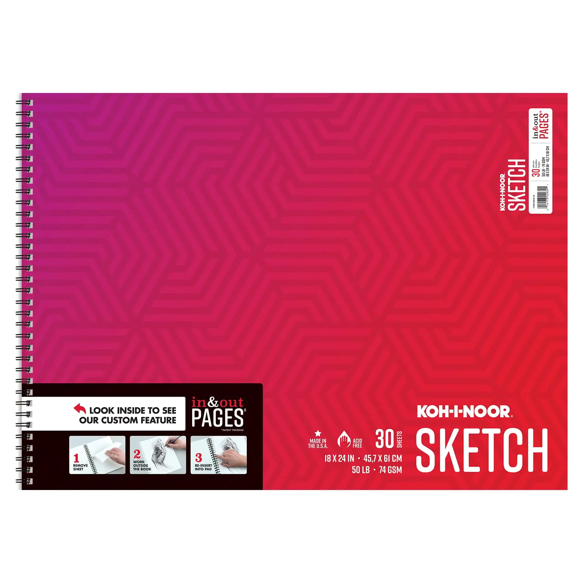 

Koh I Noor Sketch Pad 18 x 24 дюйма, 50 фунтов/74 г/SM, 30 листов, боковой провод