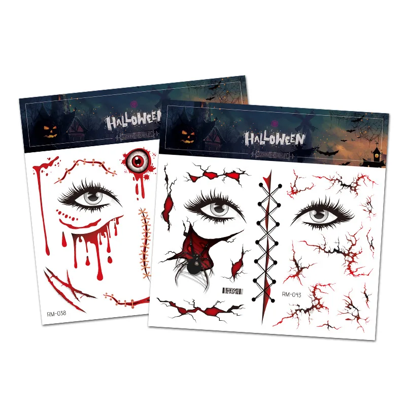 10 stücke zufällige Horror Halloween Tattoo Aufkleber Gesicht Körper Stich Wunde Tattoos blutige Narbe Aufkleber für Party Cosplay Requisiten liefert