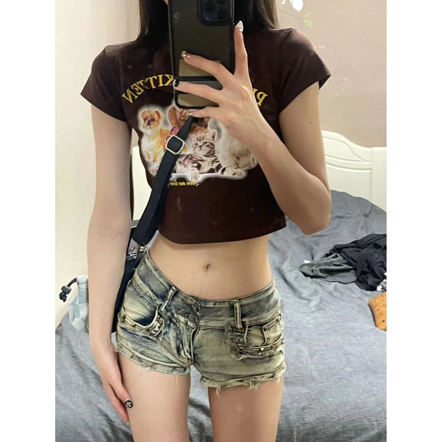 American Spice Willow low waist denim super short pants female 2023 spring and summer new thin package hip wide leg hot pants