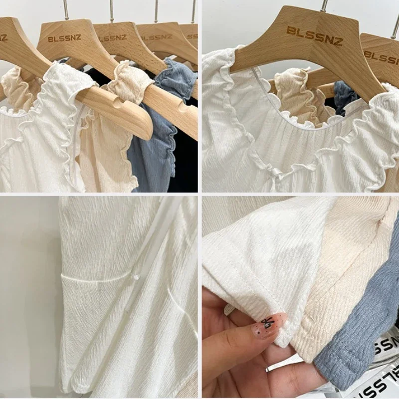 새로운 한국 스타일 솔리드 플리츠 엣지 탱크탑 여성 여름 민소매 섹시 보우 V넥 슬림 탑 여성 심플 스윗 큐트 베스트 Y2K