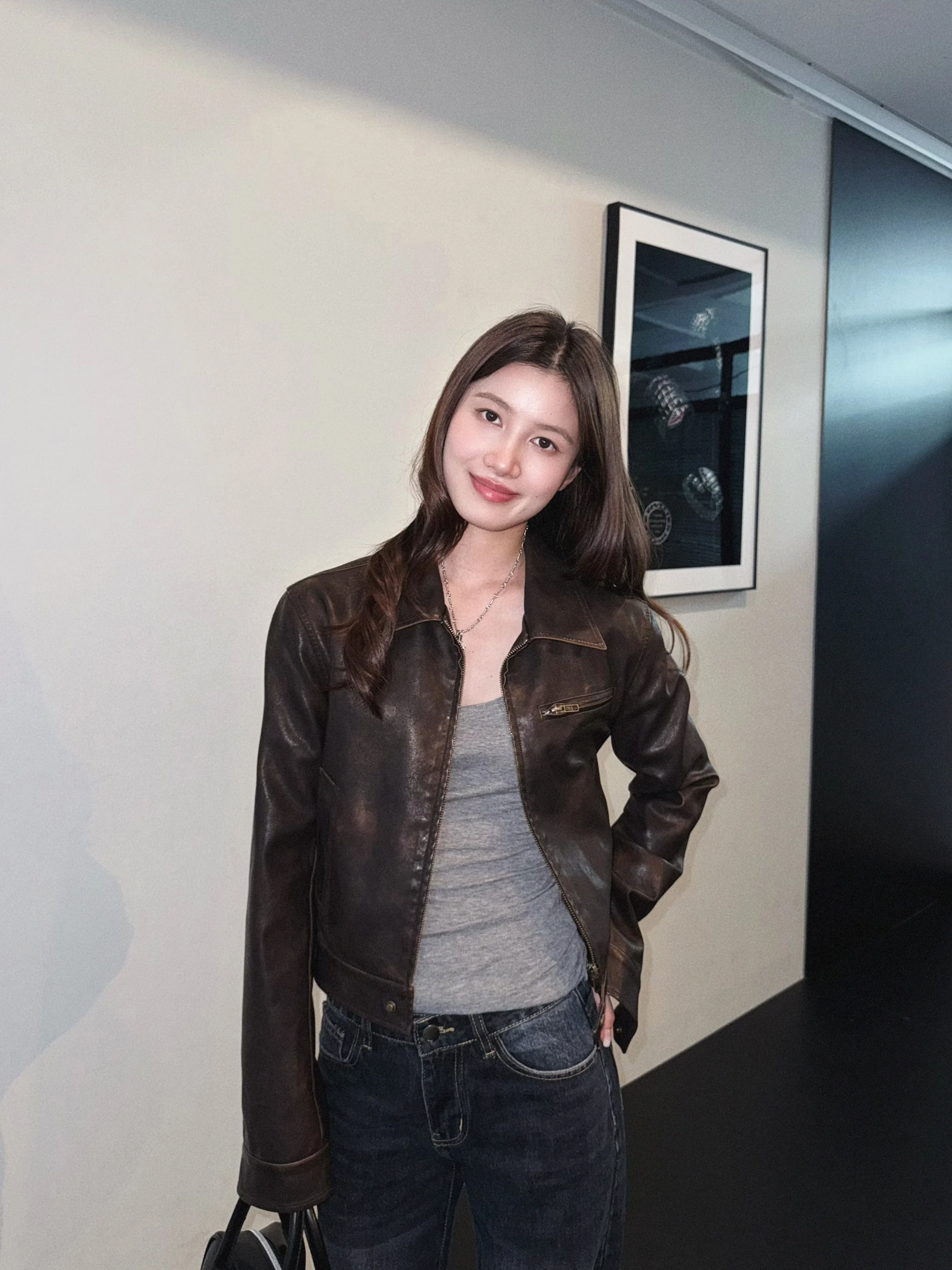 بارد الأمريكية الرجعية ort الجلود Jaet المرأة دراجة نارية الملابس بو معطف جلد أعلى سستة سليم صالح المياه Waed الجلود