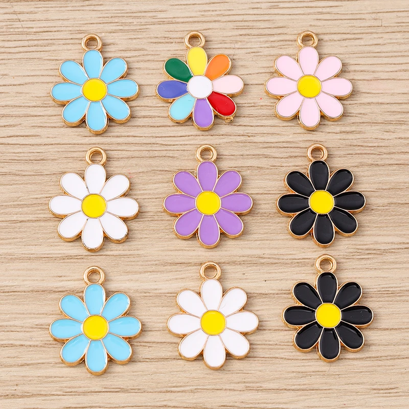 10 Stück Niedliche Bunte Emaille-Blumen-Anhänger für Ohrringe, Halsketten, Armbänder, DIY-Handwerk, Schmuckherstellung und Zubehör – Detail 4