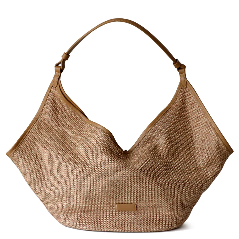 

2024 Summer Grass Woven Women Bag Women's Shoulder Underarm Bucket Bag Large Capacity Vacation Lazy Beach Tote Bag