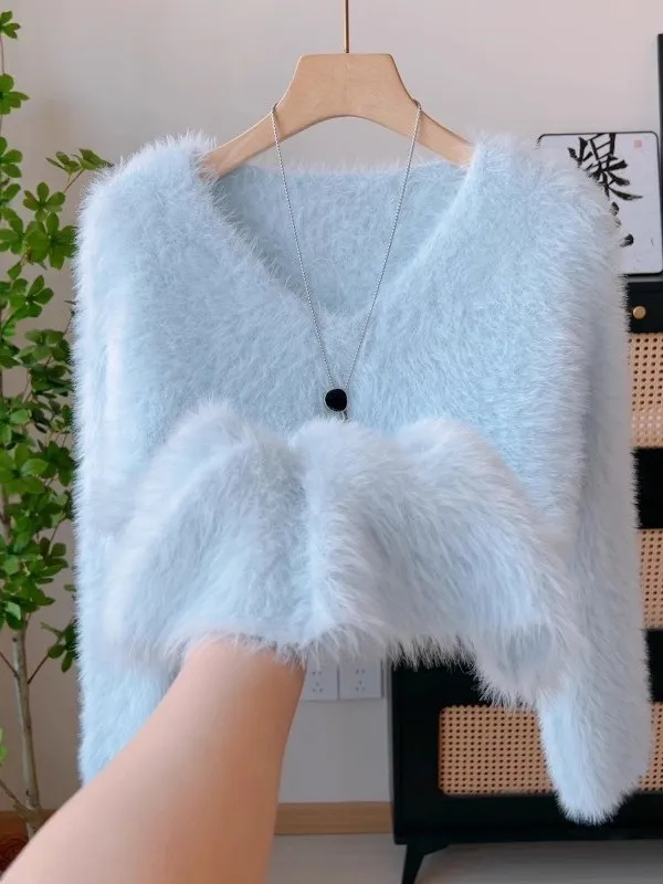 

Soft Fluffy V-Ne Sweater Women's Loose Casual Faionable All-Season Knittedwear Comfortable Warmth Autumn Winter New Arrival