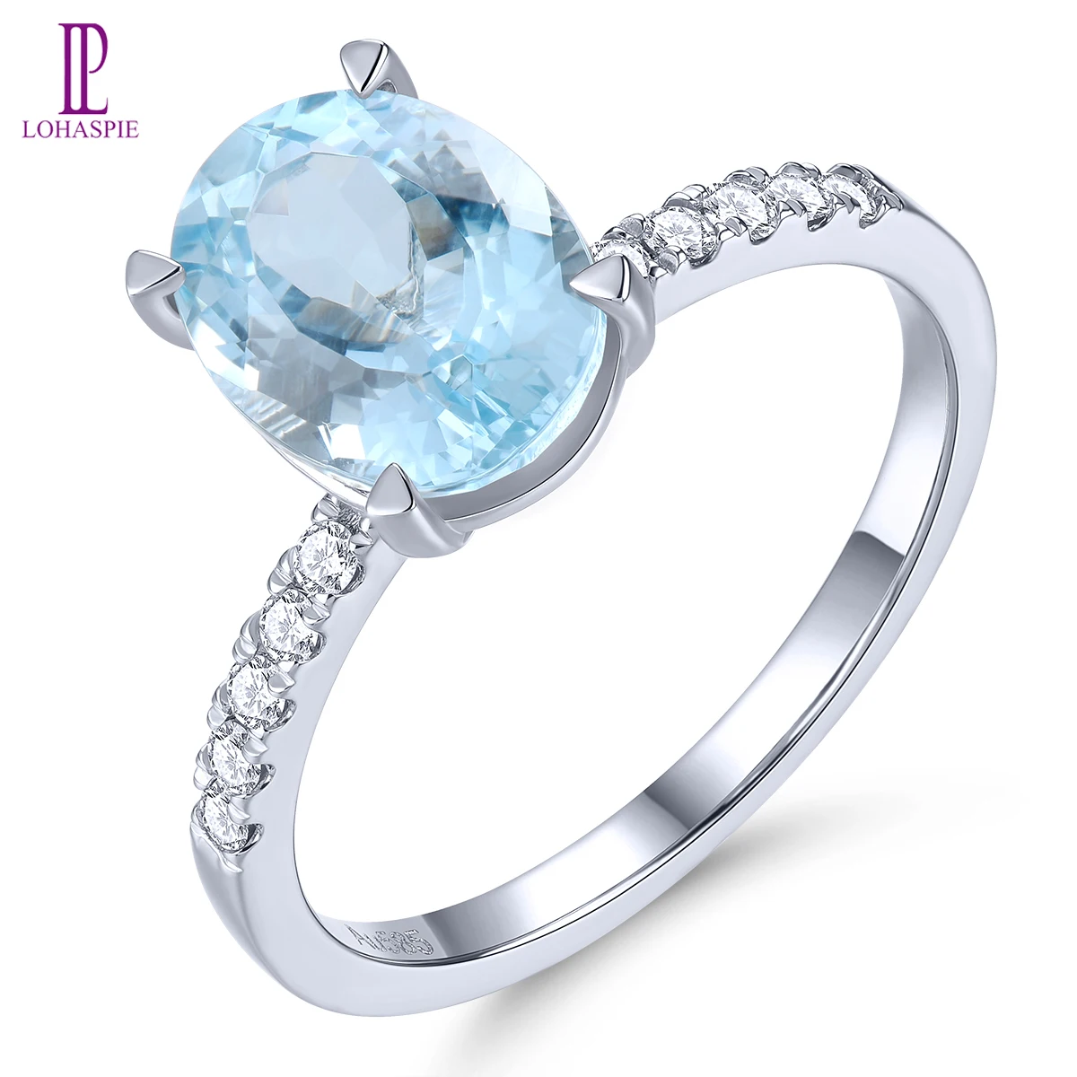 Lohaspie Natural Genuine 1.65 Carats Aquamarine Diamond 14K White Gold Rings Women Wedding Engagement Customized Jewelrys