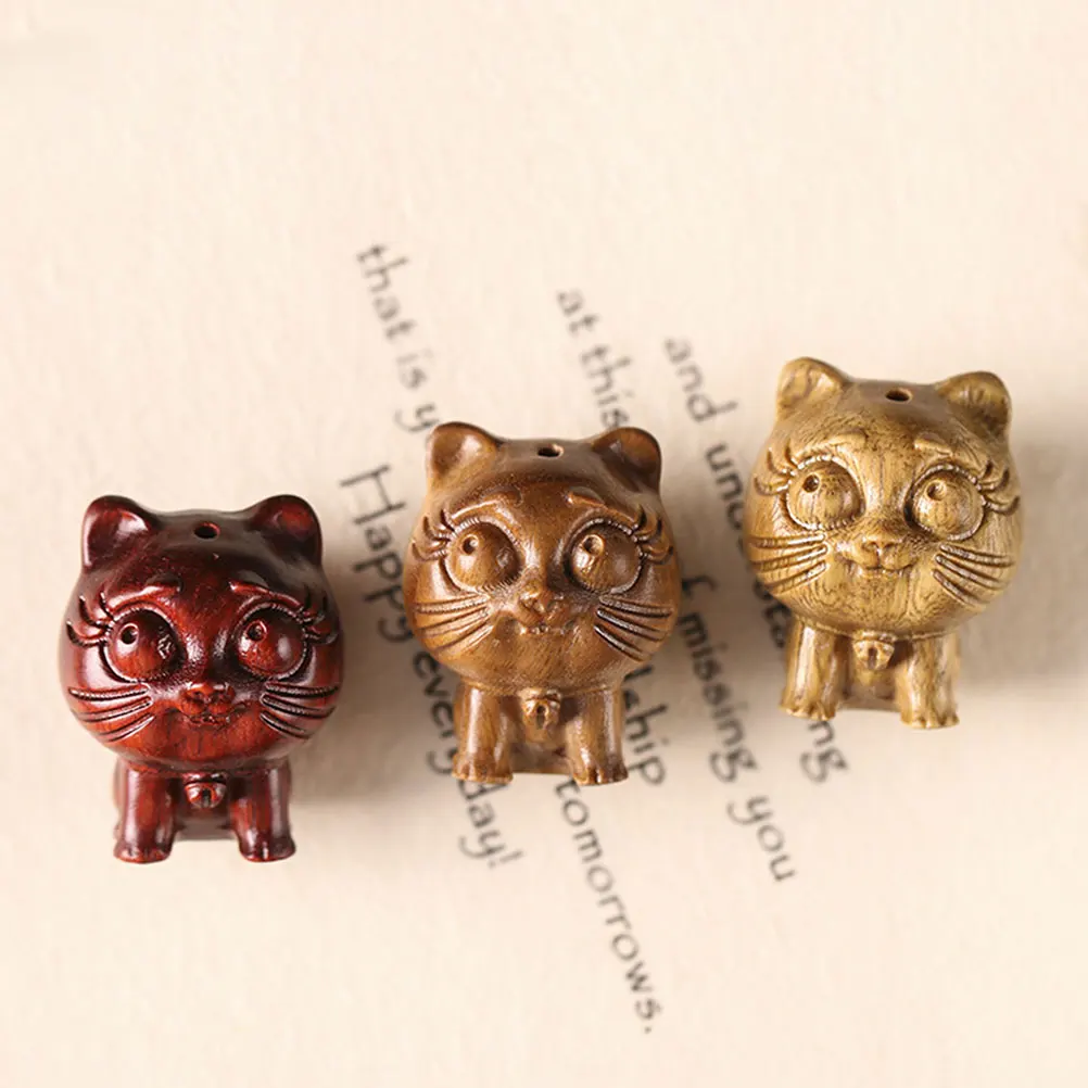 

Wood Cat Pendant Wooden Kitten Charm Key Chain Decorative DIY Craft Accessory Retro Style Ornament DIY Keyring Hanging Decor