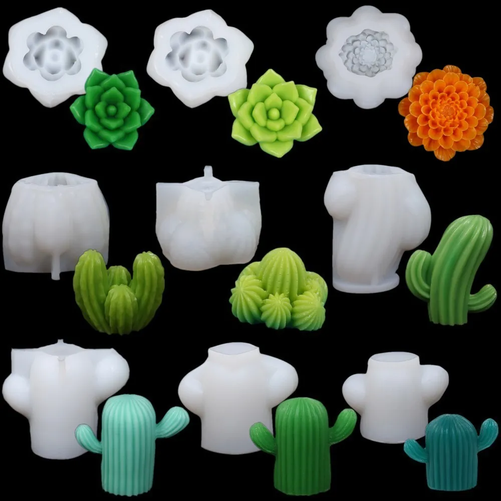 Cactus-Molde de vela de silicona para suculentas, plantas artesanales, jabón, aromaterapia, yeso, fabricación de resina, decoración del hogar