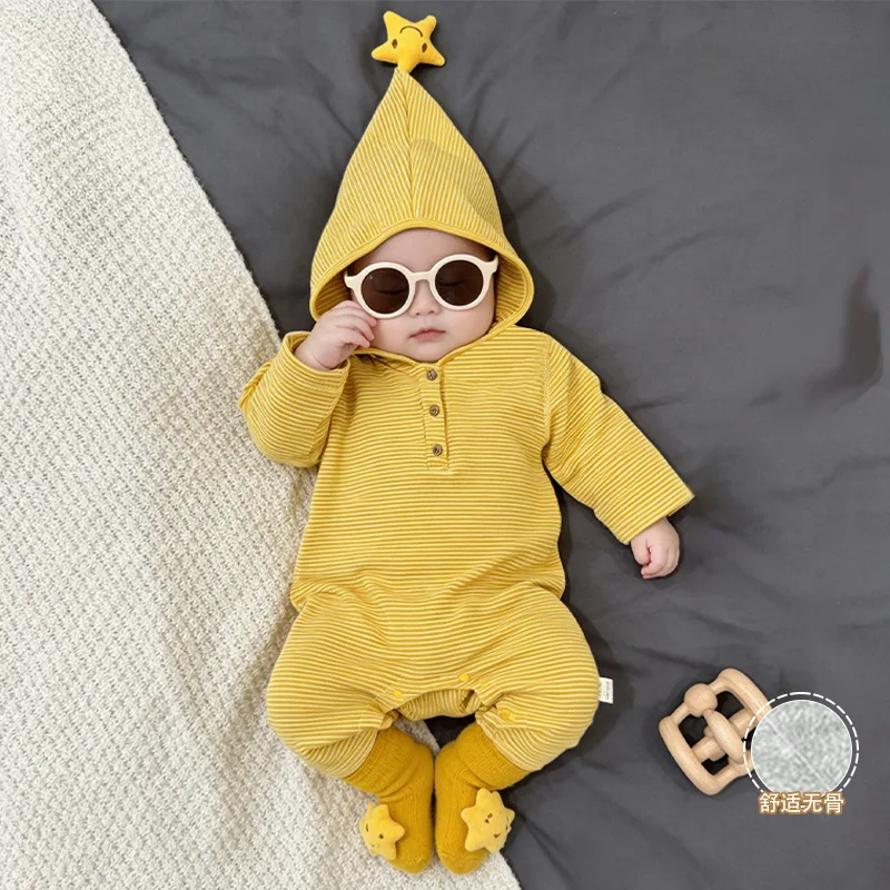 New Arrival Starry Person Pointed Hat Baby Boy and girl's Color Striped Romper/Children Cool Bodysuit 3411
