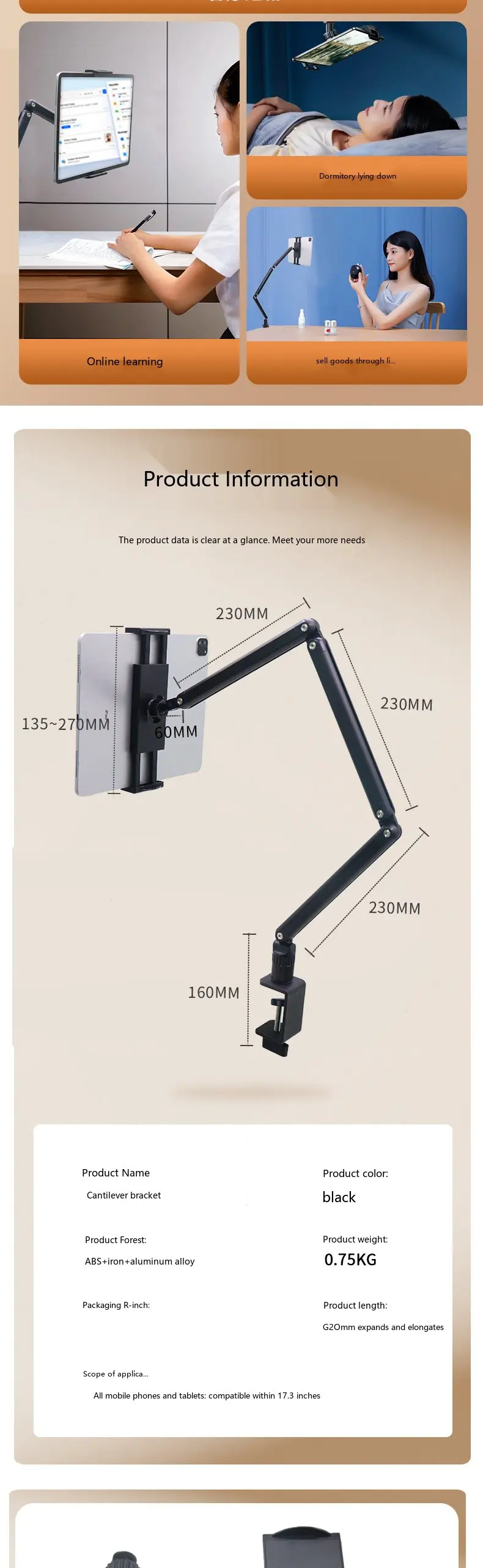 Dreifach-Arm-Monitorständer, robuste Tischhalterung für 17,3-Zoll-Portables-Display-Tablet aus Legierung – Detail 9