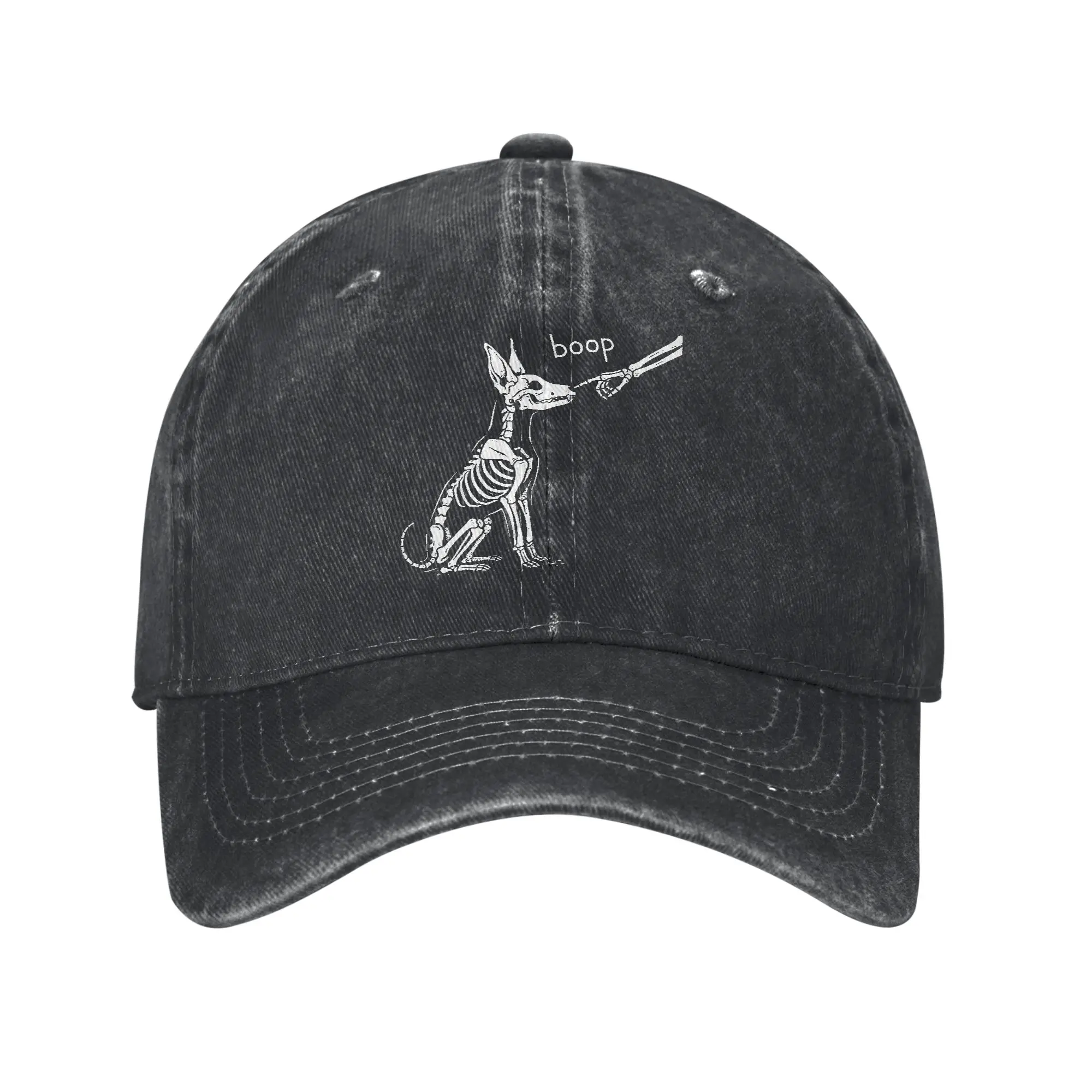 Boop Funny Dog Skeleton Boop Halloween Night Dog Graphic Baseball Cap Sun  Outdoor Gym Breathable Washed Trucker Hat