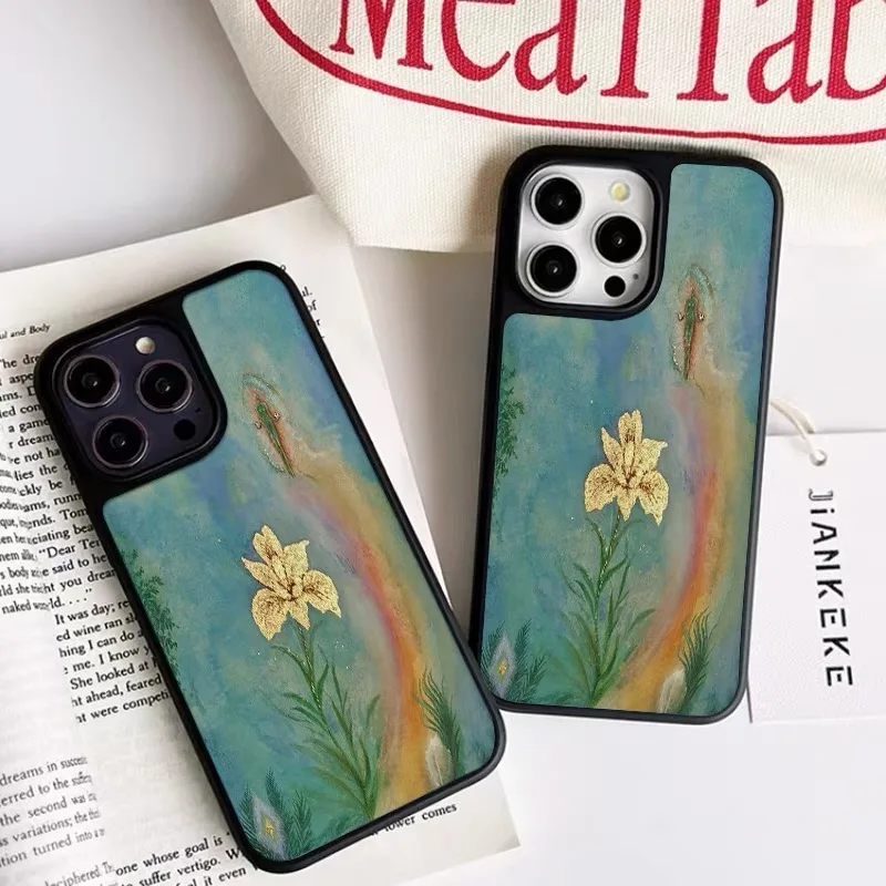 녹색 꽃 유화 배경 아이폰 16E 15 14 13 12 11 Pro Max 삼성 S24 ULTRA 폰 케이스