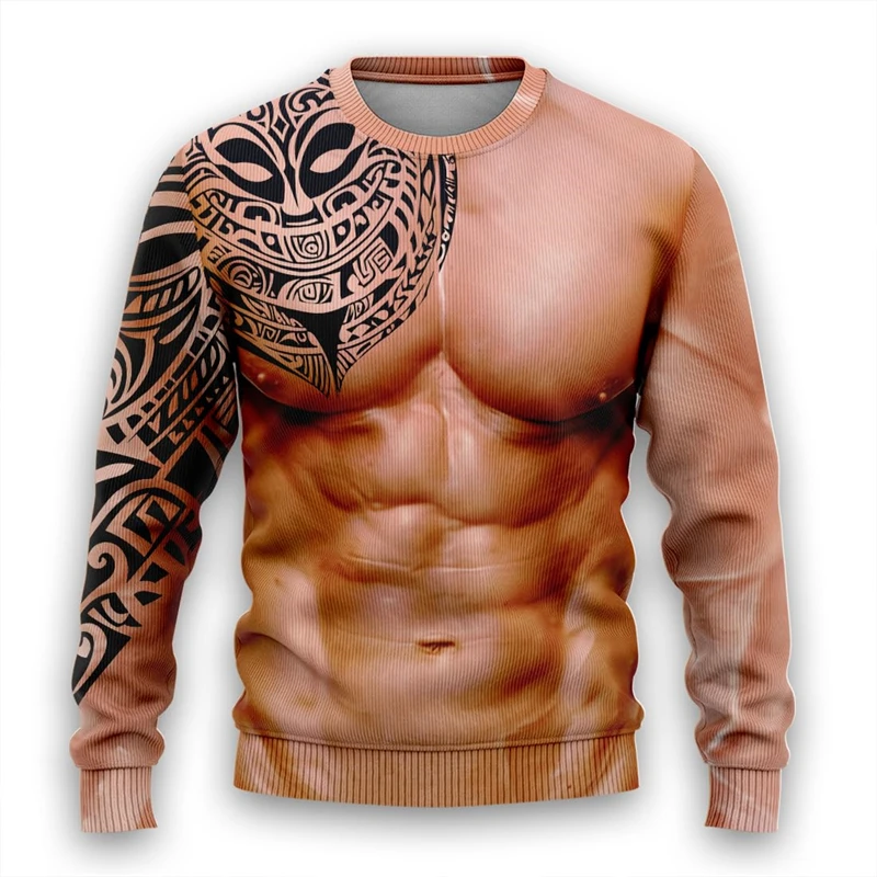 Fake Abs 3D Printed Sweatshirts for Men Hip Hop Man Streetwear Gym Sport Pullovers Chest Six Shredded Muscle Cosplay Tracksuit