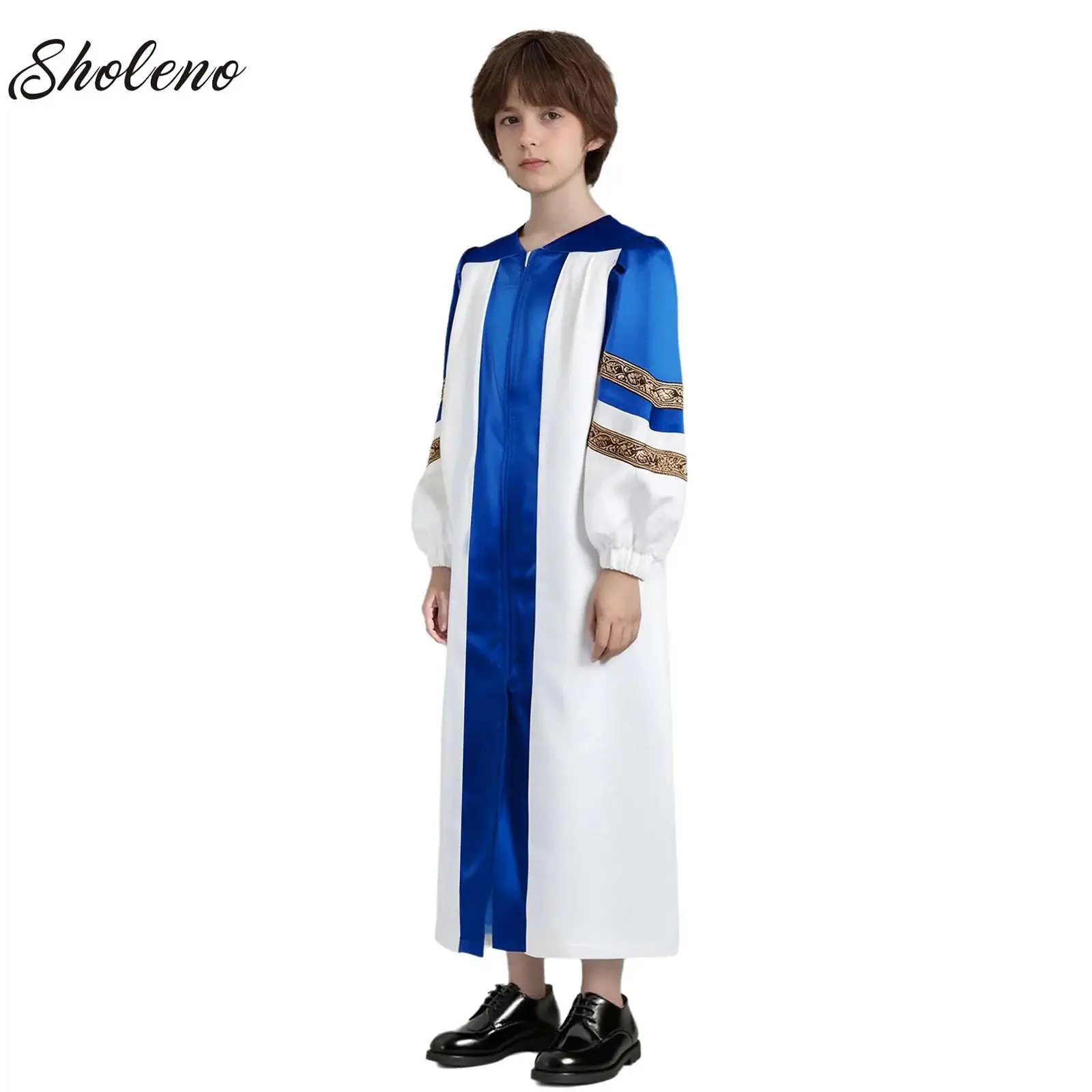 

Girls Boys Church Robes Choir Robe Long Sleeves Loose Fit Chorus Dress Performance Costume Color Block Split Zipper Front Gown