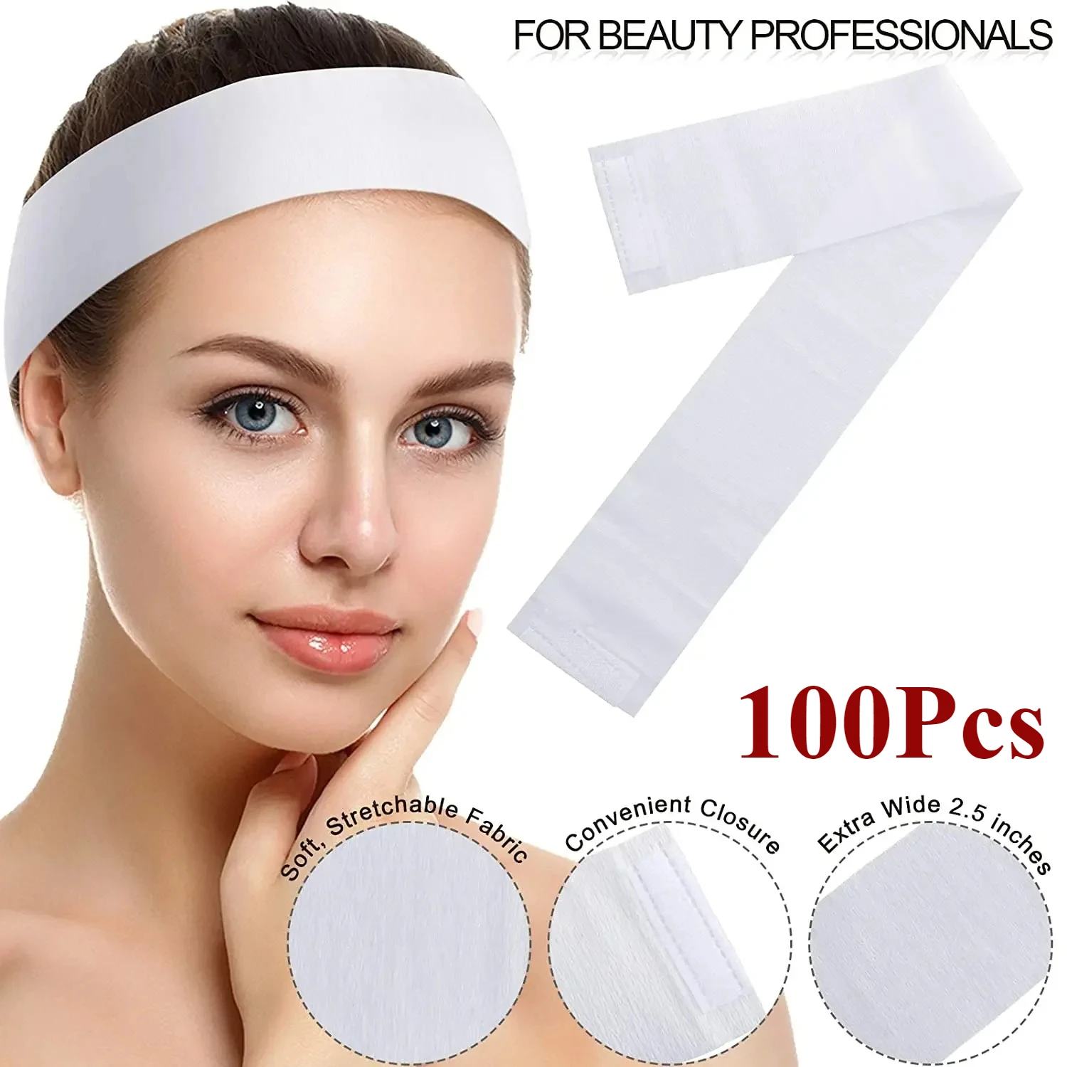 

100/50PCS Disposable Spa Facial Headbands Stretch Non-Woven Soft Skin Care Hair Band with Convenient Closure for Women Girl