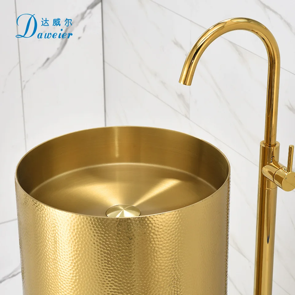 Top Quality Golden Bathroom sink SUS304 Stainless steel Floor standing Wash basin Luxury Round Washbowl 400*850mm Modern Lavabo