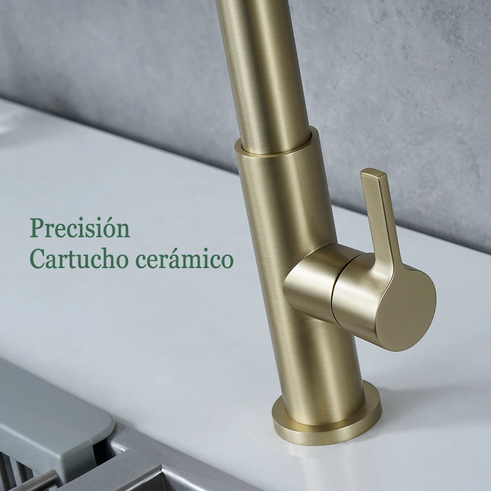 Kitchen Faucet Brushed Gold Sink Faucet Put Out Mixer 360 Degree Hot And Cold Water Tap Solid Brass Tap