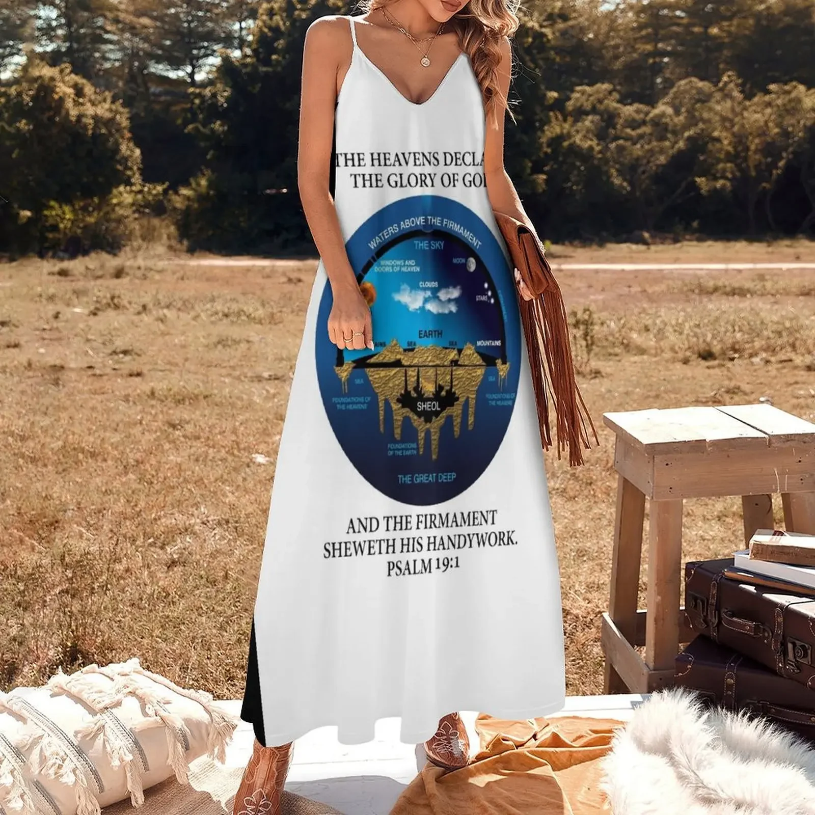 Ancient Hebrew Cosmology Concept Psalm 19:1 KJV version Sleeveless Dress Evening gown luxury woman evening dress